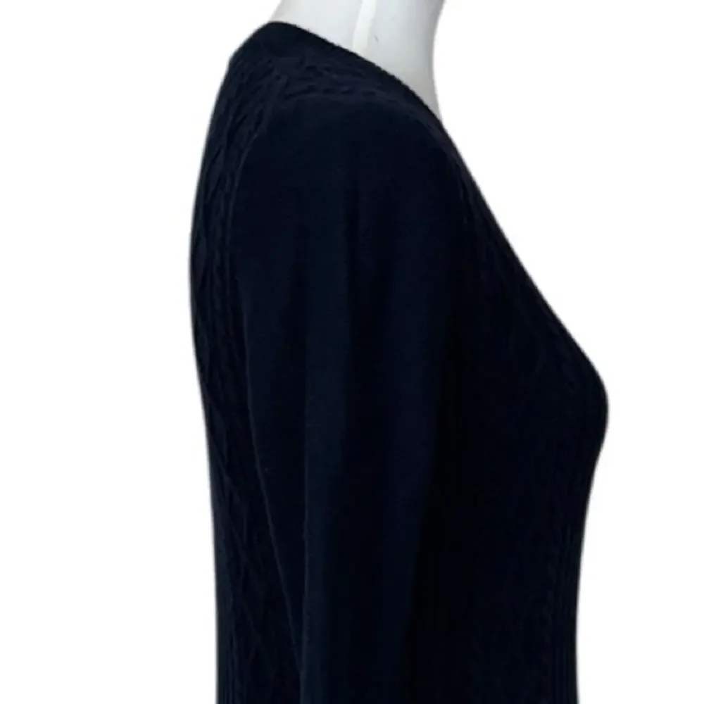 Talbots Sweater Cable Knit Crew Neck Peplum Navy Blue Women’s Size Medium